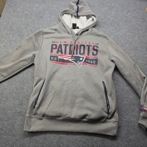 NFL Team Apparel New England Patriots Mens Gray Hoodie Pullover Size M Est 1960